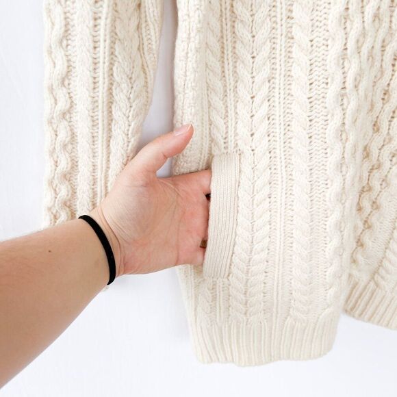 J. Crew 100% Wool Cream Pockets Fisherman Sweater XXS - Picture 7 of 9